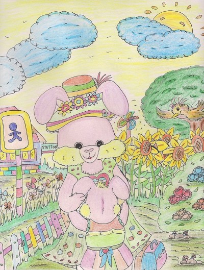 可爱的粉红色卡通兔兔拥抱妈妈