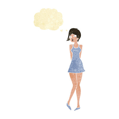 卡通美女穿着带有思想泡泡的衣服