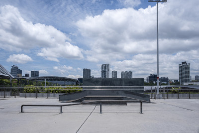 Empty Street Style Skatepark, On A Sunny Day With 