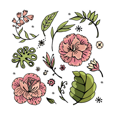 Tropical flowers on white background. Design for c