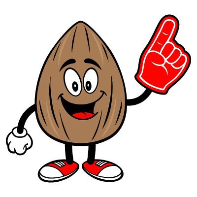 Almond Mascot with a Foam Hand
