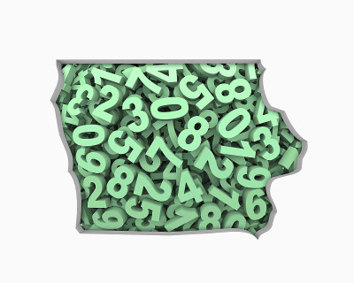 爱荷华州IA地图数字数学数字经济3d插图