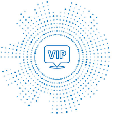 蓝线位置Vip图标隔离在白色背景。抽象的圆随机点。向量
