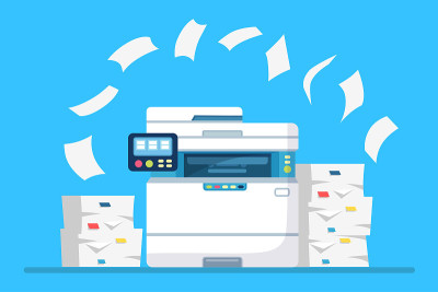 Printer, office machine with paper, document stack