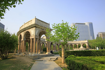 岩石景观建筑在一个水上公园，特写照片