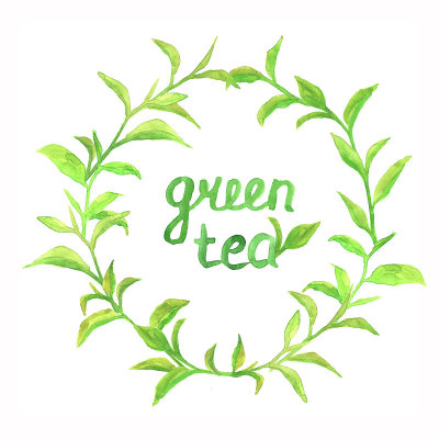 水彩框架与绿茶