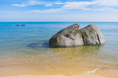 热带海滩和蓝天海洋景观。