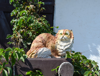篱笆上的玩具猫