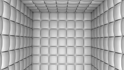 白色精神病院的软垫室。3 d渲染。