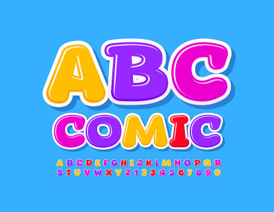 向量漫画字母表。聪明有趣的字体