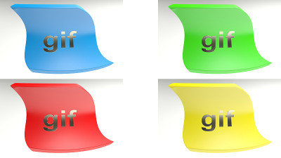 系列4个彩色图标与写gif，孤立在白色背景- 3D渲染插图