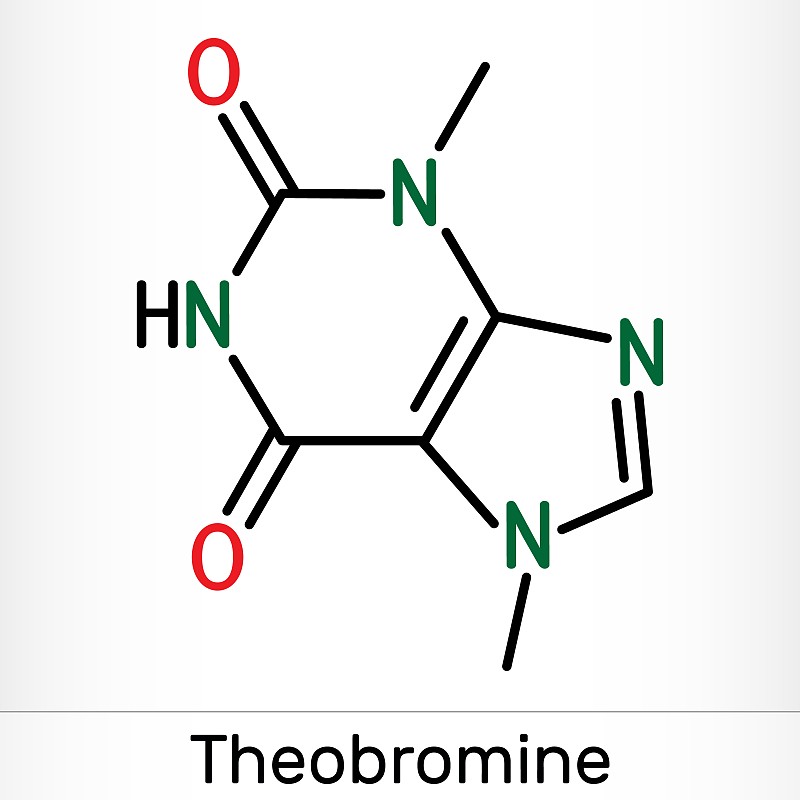 可可碱，二甲基黄嘌呤，嘌呤生物碱C7H8N4O2分子。它是可可豆中的黄嘌呤生物碱。骨骼的化学公式