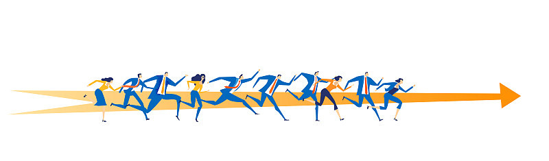 Business people running towards the success. Runni