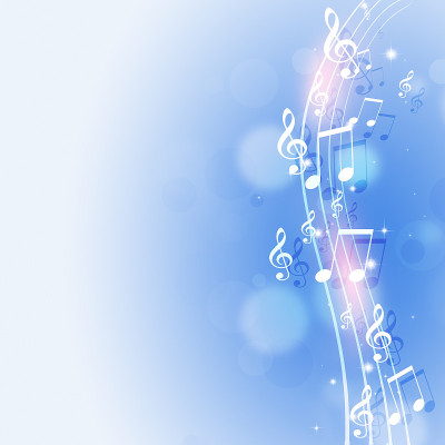 音乐以明亮的蓝色背景为基调