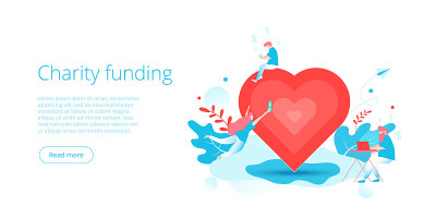 Charity fund or care in flat vector concept. Volun