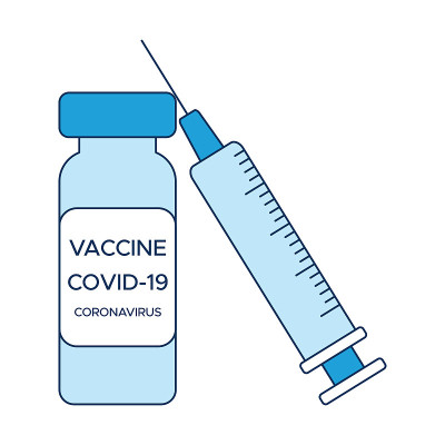 概念:COVID-19疫苗接种、一安瓿疫苗和一个注射器、一幅蓝色医疗海报。矢量插图风格的平面图标孤立