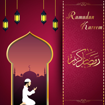 Ramadhan kareem与穆斯林男子祈祷
