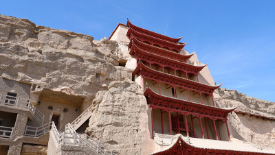 中国甘肃敦煌莫高窟的古代佛教建筑