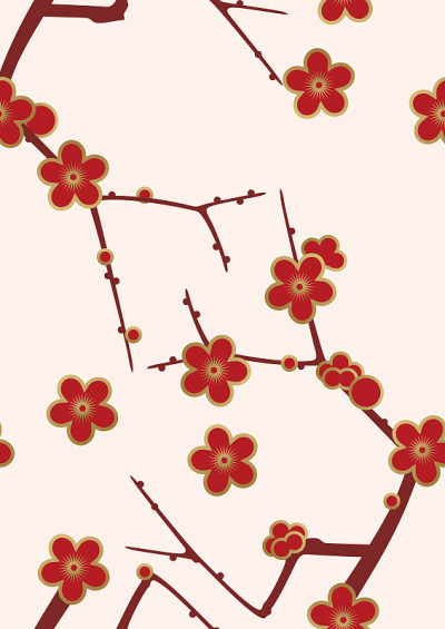 Plum and white-eye pattern. Seamless Japanese patt