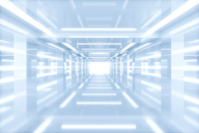 带有发光线条的空房间，3d渲染。