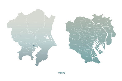 关东大地图。日本区域矢量地图。