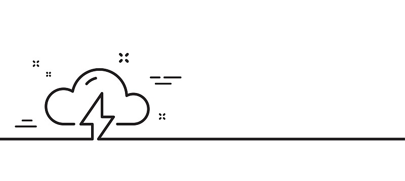 雷暴天气线图标。霹雳以云相兆。最小线模式横幅。向量