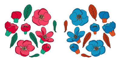 Two sets of hand drawn doodle ornamental quince fl