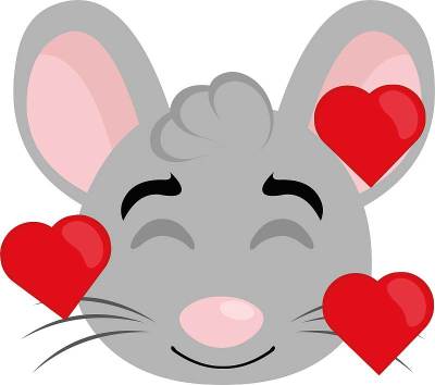 Vector emoticon插图卡通的老鼠的头表达喜悦，在爱包围的心