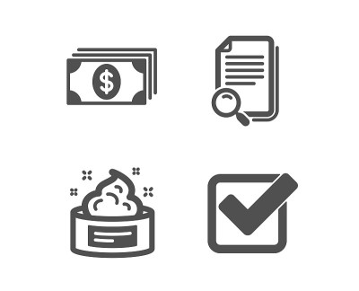 Skin cream, Banking and Search file icons. Checkbo