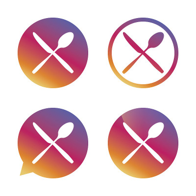 吃符号图标。餐具的象征。刀和勺子。