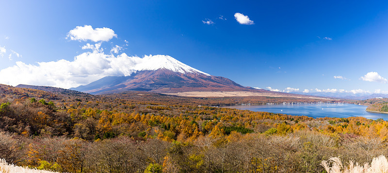 富士山和山中湖俯瞰秋天的高原