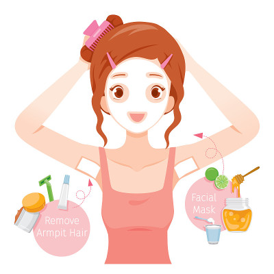年轻女子给腋毛脱毛，并遮住脸部