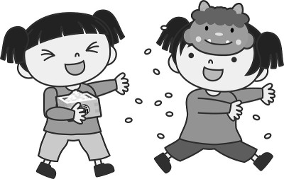 Monochrome Children throwing dried soy beans