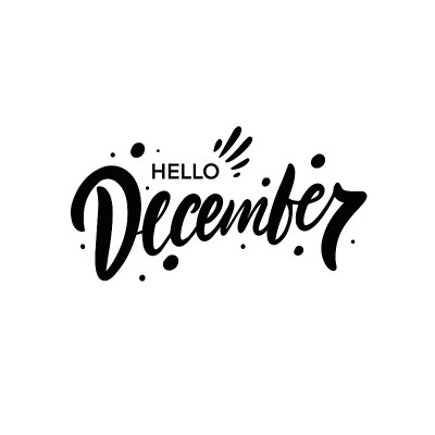 你好,12月。手绘书法。现代刻字。