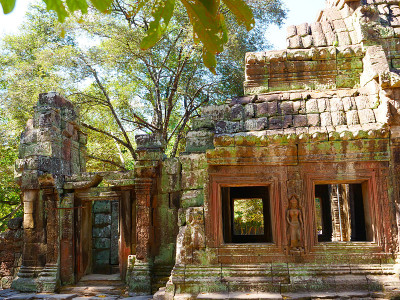 柬埔寨暹粒吴哥窟的一部分，Banteay Kdei的石头寺庙废墟