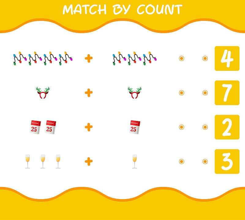 匹配计数的卡通圣诞节。。比赛和计数游戏。学龄前儿童和学步儿童的教育游戏