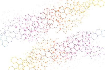 科学网络格局，连接线与点。技术六边形结构或分子连接元件。