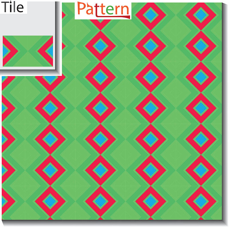 多色对角线方形型无缝图案向量，看起来像多色几何宝石，如平格子图案，它是无缝方形艺术图案和格子纹理图案