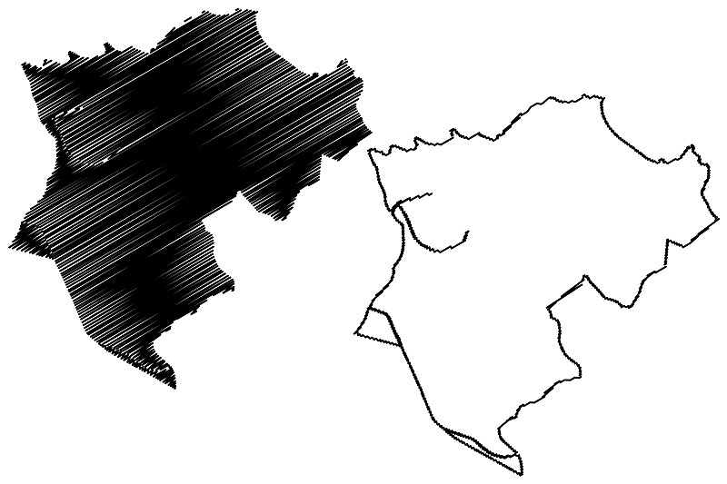卡宴市(法属圭亚那，法国)地图矢量插图，草稿卡宴市地图