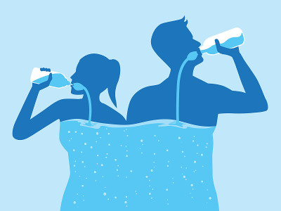 Man and women with water in his body lifting a wat