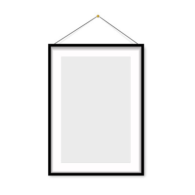 Realistic black photo frame hanging on the wall. V