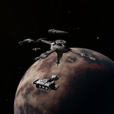 Busy Interstellar Space Station During the Rush Ho