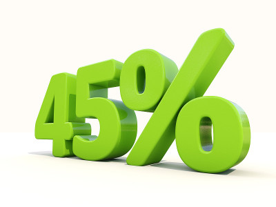 白色背景上45%的百分比图标