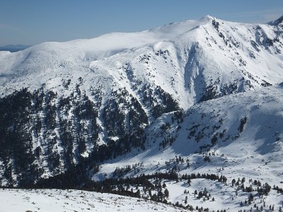 冬季全景图从托多尔卡峰，皮林山，保加利亚