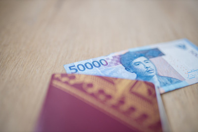 瑞典护照里的5万卢比纸币的一角
