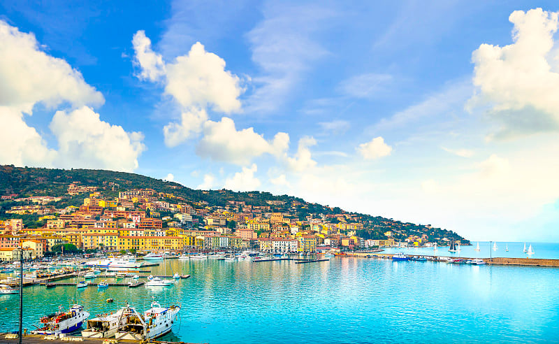 波尔图圣斯特凡诺村，海港风景。Argentario,托斯卡纳,意大利