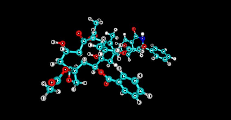 紫杉醇分子结构孤立在黑色上