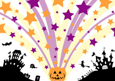 Halloween castle landscape and popping out stars