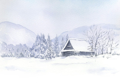 水彩画雪景