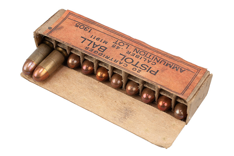 手枪子弹口径。45 M1911盒装弹药